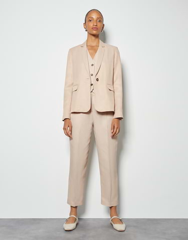 Tan linen blazer womens outlet