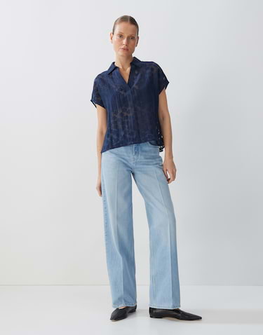 Kurzarmbluse blau Clearance