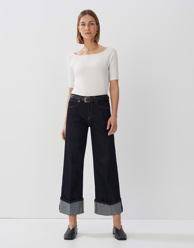 OPUS Damen Wide Leg Jeans Mid Rise - Dry Indigo Denim Mit Weitem Bein Für Lässigen Boho Chic