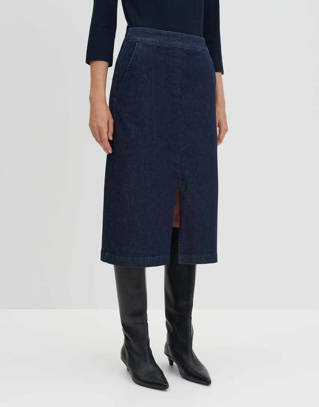 Jupe Longueur Midi Droite Boden Pour Femme, Taille 12 UK, Motif Floral Bleu Rayé