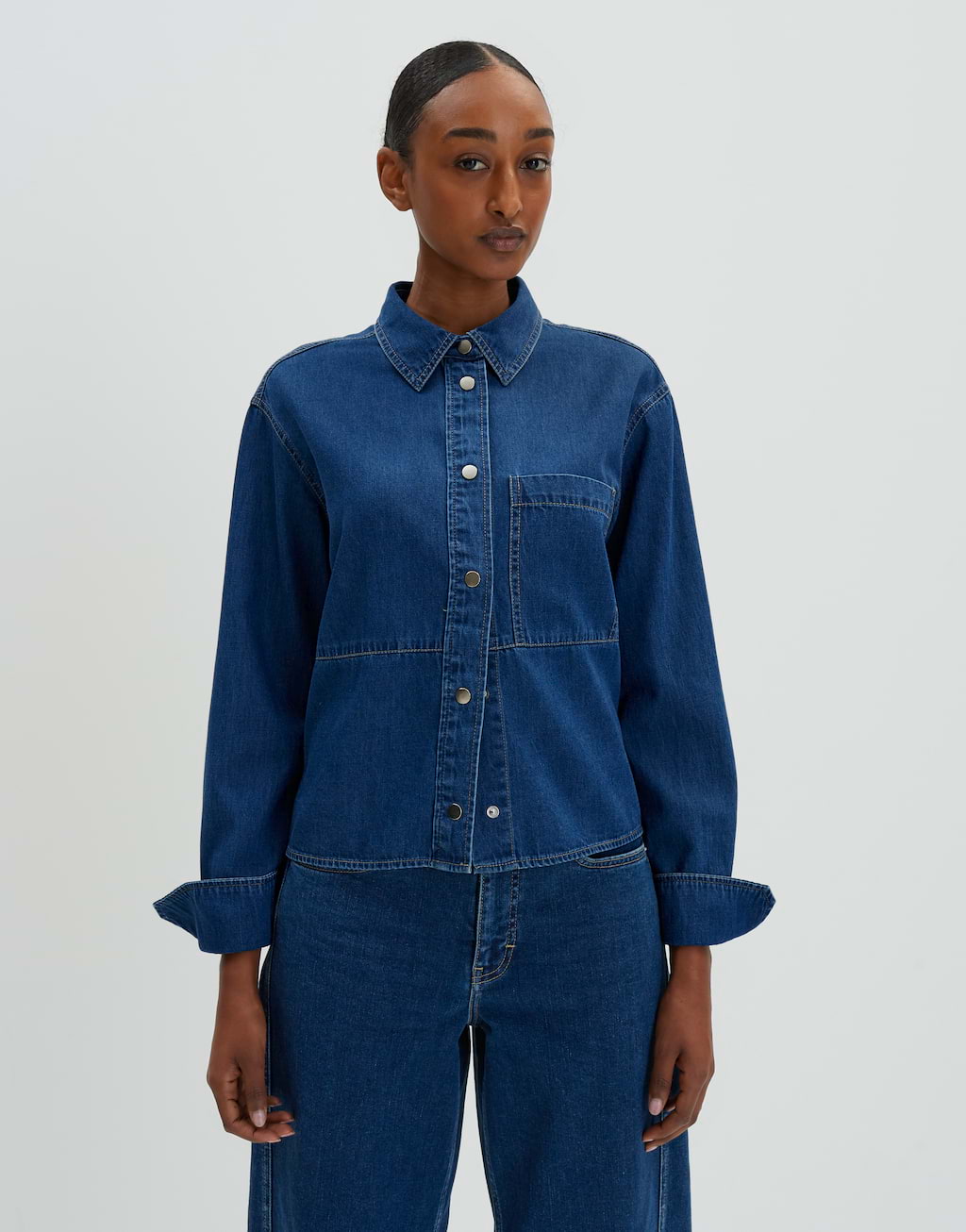 Dames denim blouse lange mouwen - Kariban