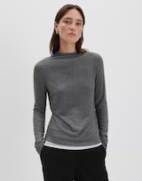 OPUS Damen Langarmshirt | SIMOLU Slim Longsleeve Mit Feiner Rippstruktur Coal Blue, 36
