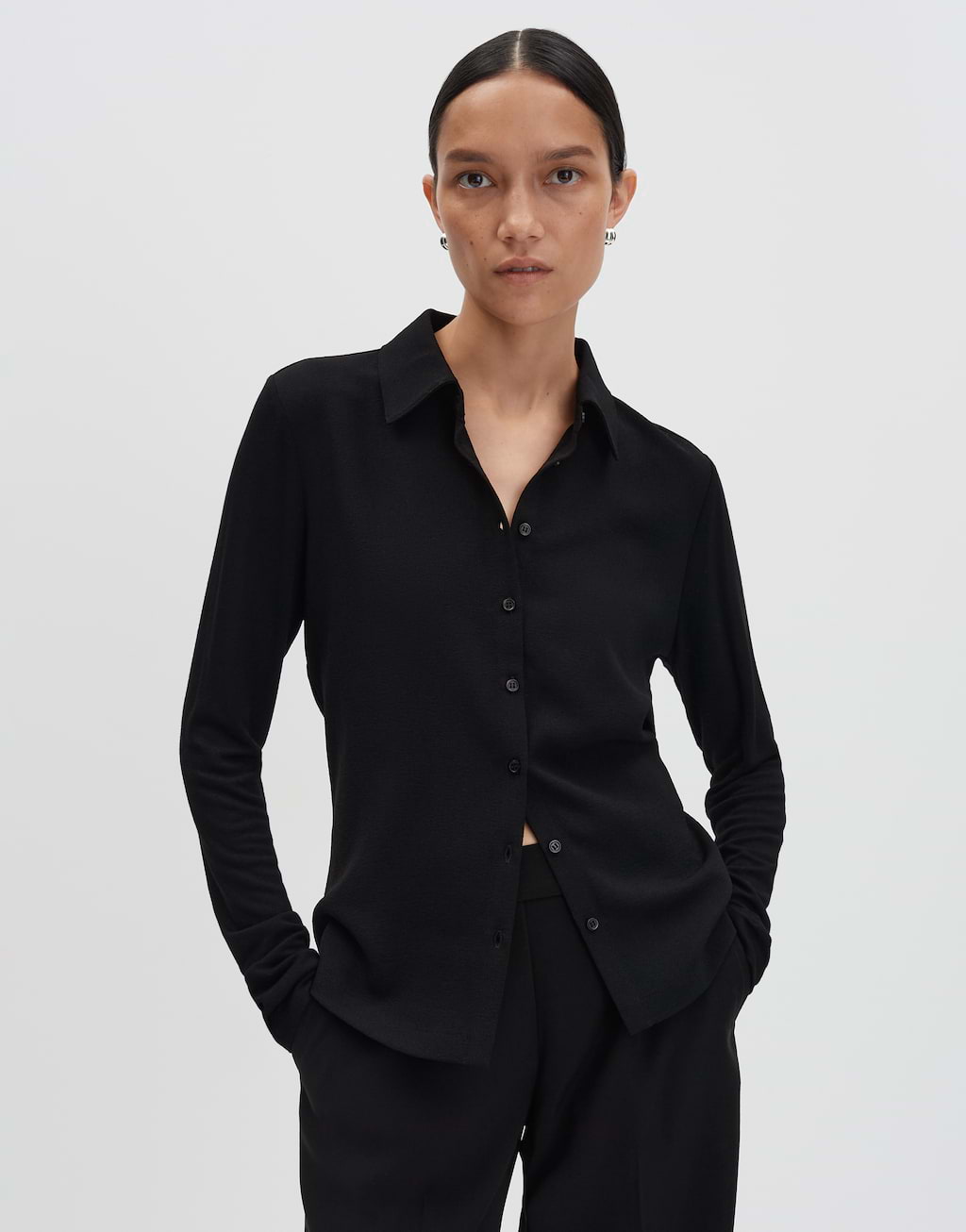 Shirt met lange mouwen en ruches voor dames in Zwart